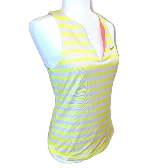 Nike | Dri-Fit Tennis Tank Top in Neon Yellow & White Stripes | Size Medium - Picture 2 of 10
